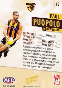 2013 Select Prime AFL #119 Paul Puopolo Back